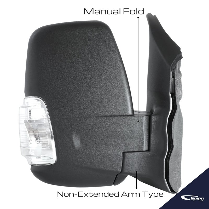 Spieg Passenger Side Mirror for 2015-2019 Ford Transit 150 250 350 Cargo Van Power Adj Heated Turn Signal Manual Fold Short Arm | Textured Black 6 Pins Right FO1321552 - Image 3